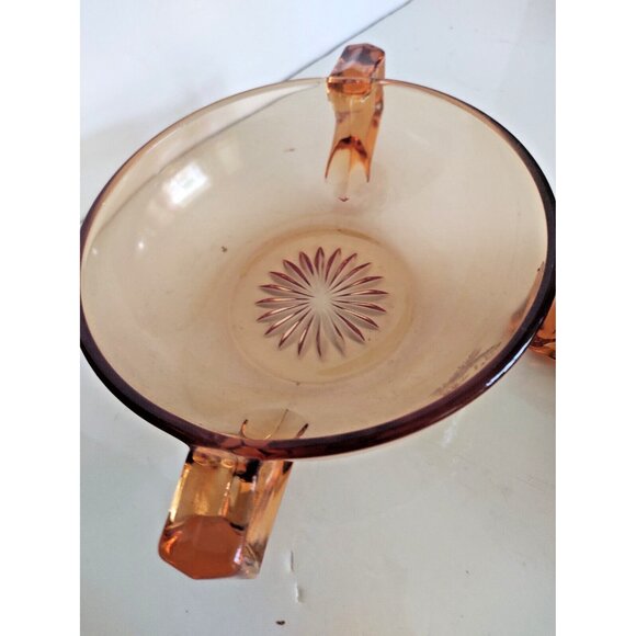 Vintage Amber Depression Glass Candy, Nut, Condiment Bowl set with End Handles - Picture 7 of 15